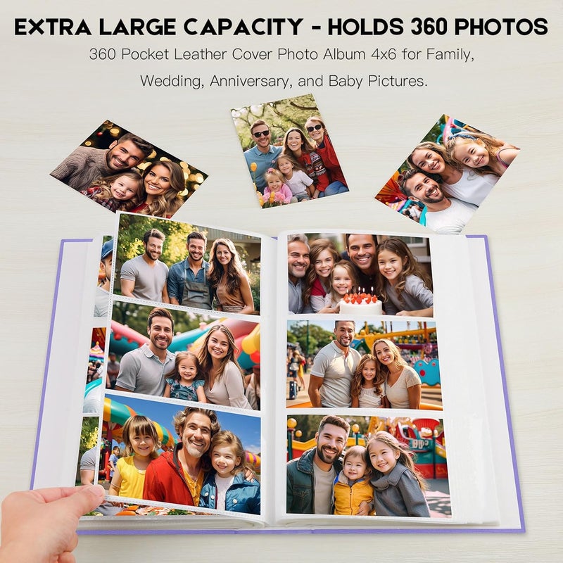 Aevdor 360 Pockets 4x6 Photo Album, Large Capacity Linen Cover Photo Album 4x6 Holds 360 Photos, Acid-free Pages Photo Albums with Front Window for Family Wedding Anniversary Baby Pictures (Purple) - Image 2
